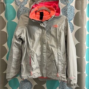Women’s North Face light gray and bright pink windbreaker size medium